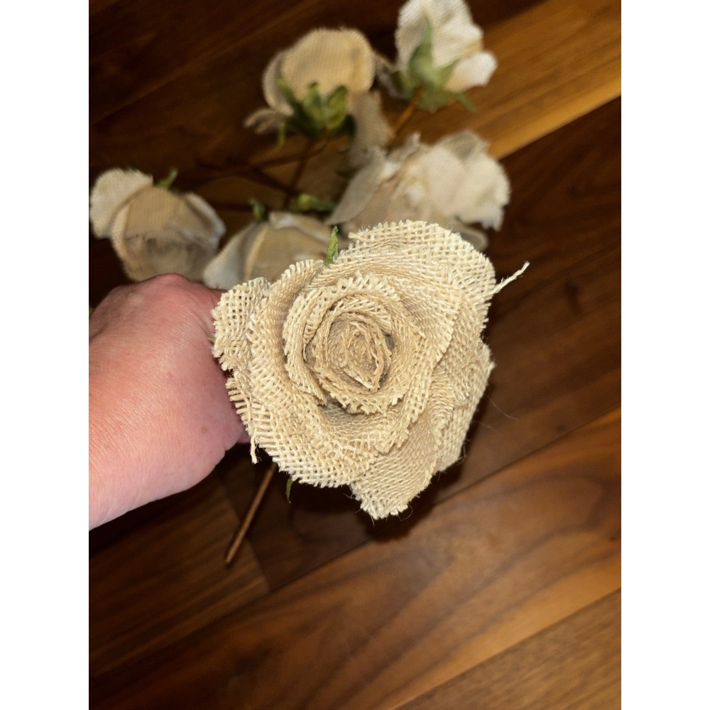 BURLAP ROSES - 10 PIECES - Picture 2 of 2